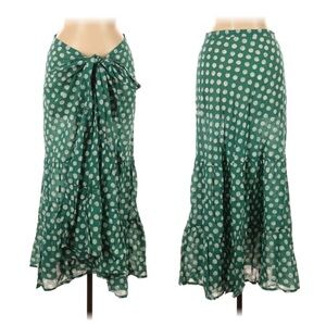 MATTA NYC Kali Ambu Wrap Skirt, Green & White Polka Dot Cotton Ruffle sz. M/L